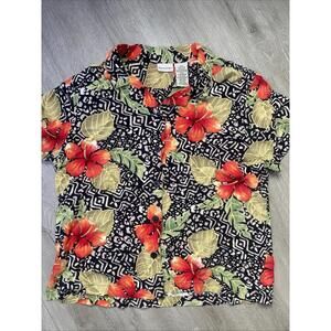 White Stag Tropical Floral Hawaiian Shirt Top Button Front Womens XLShort Sleeve